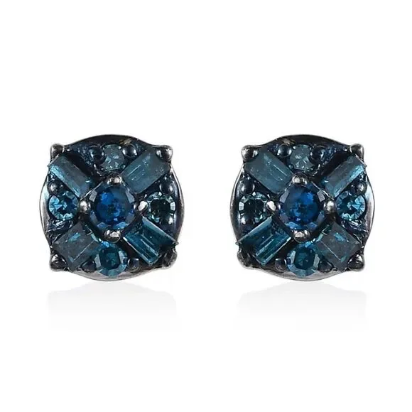 Blue Diamond Platinum/Sterling Silver Stud Earrings - Picture 1 of 7